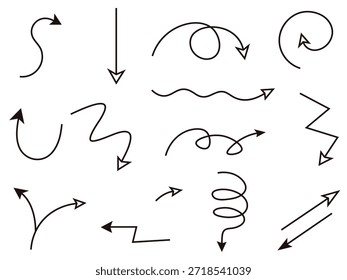 Vector arrow set featuring minimal, hand-drawn arrow designs. Editable vector elements isolated on a white background.