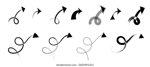 Vector arrow set, Arrow symbol doodles, stylish arrow set, abstract black arrow with stroke.