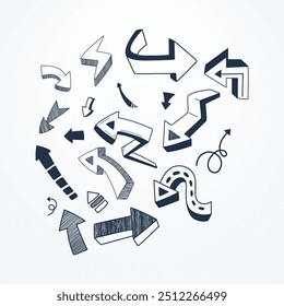 vector arrow symbol with various shapes. Abstract outline doodle style. symbol for banner, poster and flyer design element