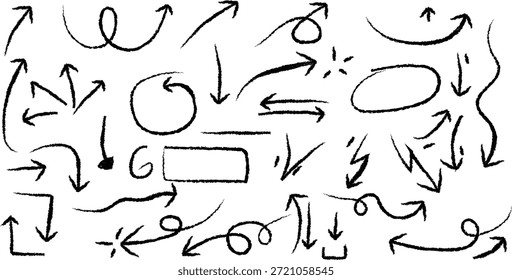 Vector arrow symbols and directional icons in a hand drawn style for navigation and design