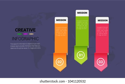 Vector arrows 3D infographic, diagram chart, graph presentation. Business startup concept with 3 options, parts, steps, processes. Info graphic data template. Abstract background.
