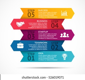 Vector Arrows 3D Infographic, Diagram Chart, Graph Presentation. Business Startup Concept With 5 Options, Parts, Steps, Processes. Info Graphic Data Template. Abstract Background.