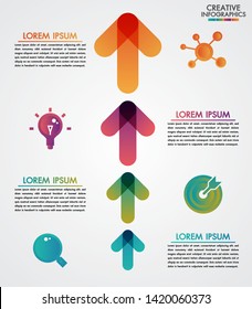 Vector arrows 4 steps timeline infographics template step by step, diagram chart, graph presentation. Business progress concept with 4 options, parts, steps.