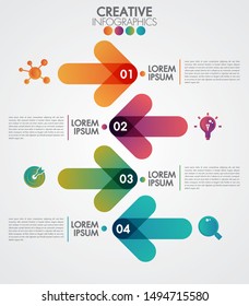 Vector arrows 4 steps timeline infographics template step by step, diagram chart, graph presentation. Business progress concept with 4 options, parts, steps.