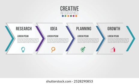 Vector arrows 4 steps timeline infographics template step by step, diagram chart, graph presentation. Business progress concept with 4 options, parts, steps.
