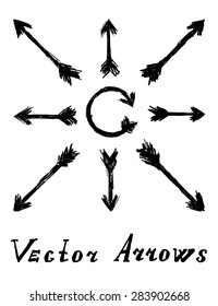 Vector Arrows Black and White, Straight and Round. Set of Signs Illustration with Text Lettering Label.