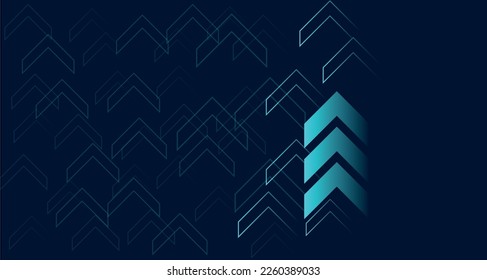 vector with arrows of blue color on a dark background. neon arrows pointing up