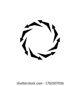 Vector arrows in a circle, vicious circle, infinity sign, reloader icon, black sign isolated on white background, simple symbol.