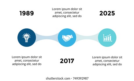 Vector arrows circles timeline infographic, diagram chart, graph presentation. Business progress infographics concept with 3 options, parts, steps, processes.