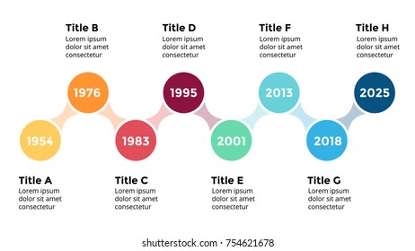 Vector arrows circles timeline infographic, diagram chart, graph presentation. Business progress concept with 8 options, parts, steps, processes.