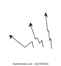 Vector arrows in doodle style. Drawn by hand on a white background. Сharts, diagrams are drawn with lines in a comic style. For business, training, design companies.