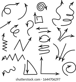 Vector. Arrows drawn by hand in different directions. Traffic signs.