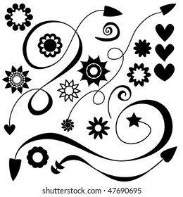 Vector Arrows, flowers and hearts