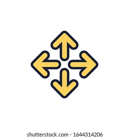 Flecha vectorial en cuatro direcciones icono de contorno lleno aislado en fondo blanco
