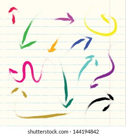 Vector arrows hand drawn paint colorful set design