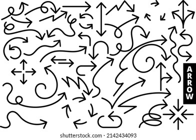Flechas vectoras dibujadas a mano. Sketch Doodle Style, colección Set Vector Arrows