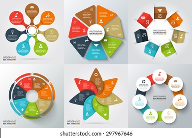 Vector arrows, heptagon, circles and other elements for infographic. Template for cycle diagram, graph, presentation and round chart. Business concept with 7 options, parts, steps or processes.