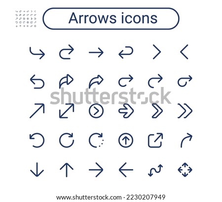 Vector Arrows Icon Set. Mini arrow outline icons set. editable stroke. 24 px. 