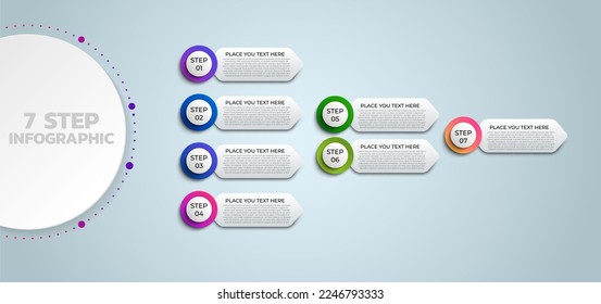 Vector arrows infographic, diagram chart, graph presentation. Business progress concept with 7 options, parts, steps, processes. Performance and success layers