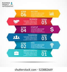 Vector up arrows infographic, diagram chart, graph presentation. Business progress concept with 6 options, parts, steps, processes. Performance and success layers.