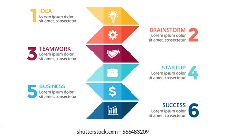 Vector arrows infographic, diagram chart, timeline graph presentation. Business concept with 6 options, parts, steps, processes. 16x9 slide template. Up timeline infographic with squares and triangle