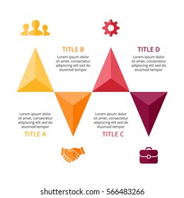 Vector up arrows infographic, diagram chart, triangle graph presentation template. Business infographics timeline concept with 4 options, parts, steps, processes. 1x1 aspect ratio