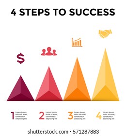 Vector up arrows infographic, diagram chart, triangle graph presentation. Business timeline concept with 4 options, parts, steps, processes.