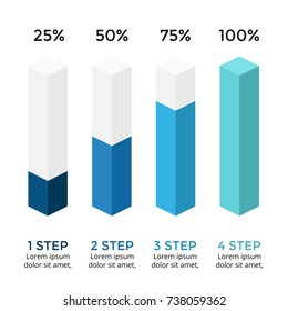 Vector Arrows Infographic, Diagram Chart, 3D Column Graph Presentation. Business Infographics Concept With Options, Parts, Steps, Processes. Growth Percents 25, 50, 75, 100. Loading Status.