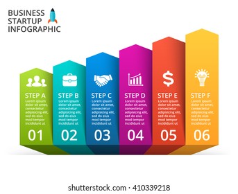 Vector Up Arrows Infographic, Diagram, Graph, Performance Presentation, Increase Chart. Business Progress Concept With 6 Options, Parts, Step By Step, Process. Infographic Growth Data Lines Template.