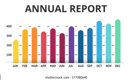 Vector Arrows Infographic, Diagram Lines Color Chart, Graph Presentation. Annual Financial Report. Business Year Concept With 12 Months. 16x9 Infographics Slide Template.