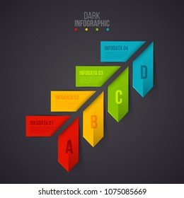 Vector arrows infographic on a dark background. Can be used for presentation, diagrams, annual report, web design. Business concept with 4 options, steps or processes.