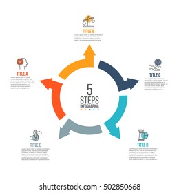 Vector Arrows Infographic. Template For Cycle Diagram, Graph, Presentation And Round Chart. Business Concept With 5 Options, Parts, Steps Or Processes. Data Visualization.