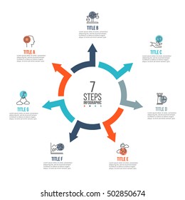 Vector arrows infographic. Template for cycle diagram, graph, presentation and round chart. Business concept with 7 options, parts, steps or processes. Data visualization.