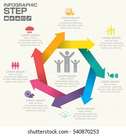 Vector arrows infographic. Template for cycle diagram, graph, presentation and round chart. Business concept with 7 options, parts, steps or processes. 
