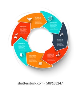 Vector arrows infographic. Template for cycle diagram, graph, presentation and chart. Business concept with 7 options, parts, steps or processes. Data visualization.