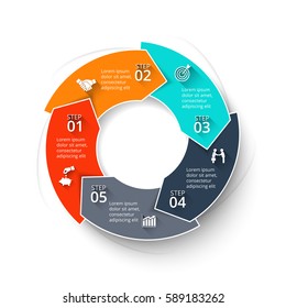Vector arrows infographic. Template for cycle diagram, graph, presentation and chart. Business concept with 5 options, parts, steps or processes. Data visualization.