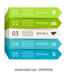 Vector arrows infographic. Template for diagram, graph, presentation, chart. Business stairs concept with 5 options, parts, steps or processes. Step up progress and growth.