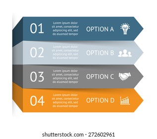 Flechas vectoriales infográficas. Plantilla para diagrama, gráfico, presentación y gráfico. Concepto de crecimiento del negocio con 4 opciones, partes, pasos o procesos. Resumen de los niveles de actuación y de los resultados