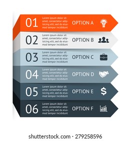 Vector arrows infographic. Template for diagram, graph, presentation and chart. Business stairs concept with 6 options, parts, steps or processes. Abstract background.