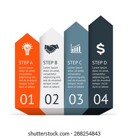 Vector arrows infographic. Template for diagram, graph, presentation and chart. Business startup concept with 4 options, parts, steps or processes. Iinfo graphic or infochart. Data visualization.