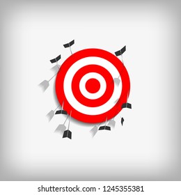 Vector : Arrows with miss archery target on gray background