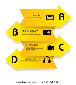 Vector arrows with multimedia icons.