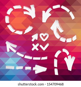 vector arrows on a geometry background. brush stroke