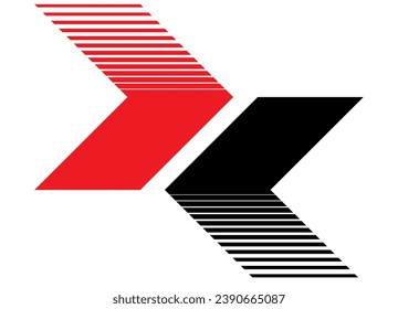 Vector arrows in the opposite direction. Red and black. Pointer. Striped pattern. Vector background.