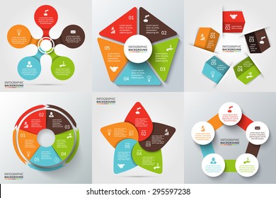 Vector arrows, pentagon, circles and other elements for infographic. Template for cycle diagram, graph, presentation and round chart. Business concept with 5 options, parts, steps or processes.
