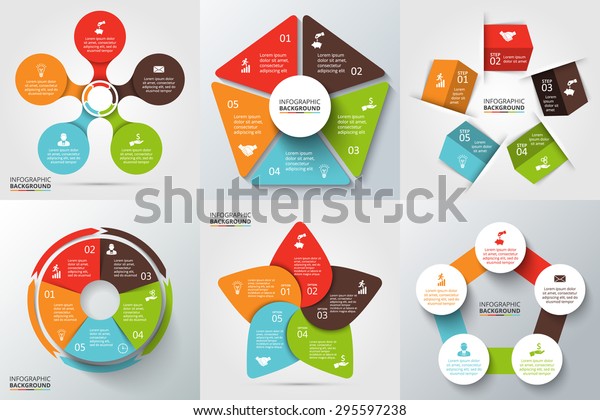 インフォグラフィック用のベクター画像矢印 五角形 円 およびその他のエレメント 循環図 グラフ プレゼンテーション および円グラフのテンプレート 5つのオプション 部品 ステップ またはプロセスを備えたビジネスコンセプト のベクター画像素材