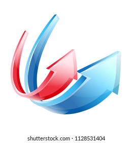 vector arrows red blue up veer soar three-dimensional arrow
