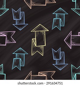 Vector arrows seamless pattern on the chalkboard 