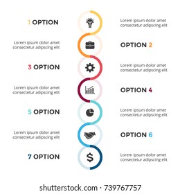 Vector arrows semicircles timeline infographic, diagram chart, graph presentation. Business infographics progress concept with 7 options, parts, steps, processes.