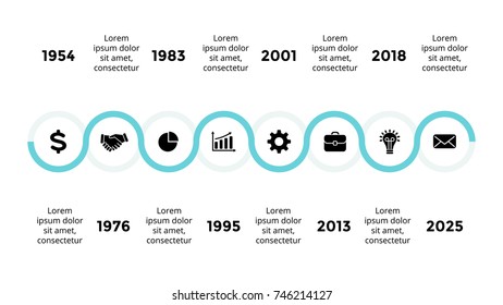 Vector arrows semicircles timeline infographic, diagram chart, graph presentation. Business progress concept with 8 options, parts, steps, processes.